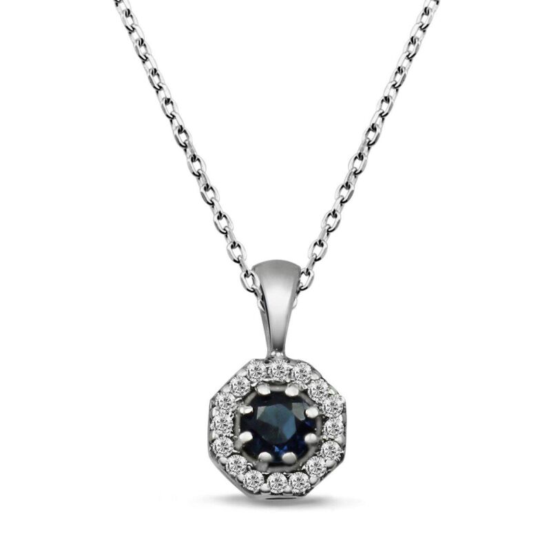 0.16 Karat Pırlanta Safir Kolye - IDL Sertifikalı - 1