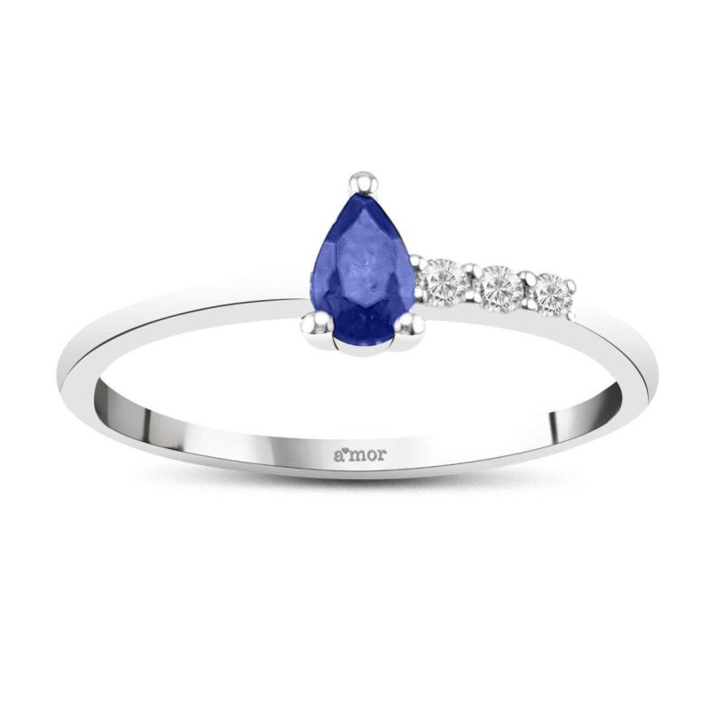 0.26 Karat Pırlanta Safir Yüzük - IDL Sertifikalı - 1