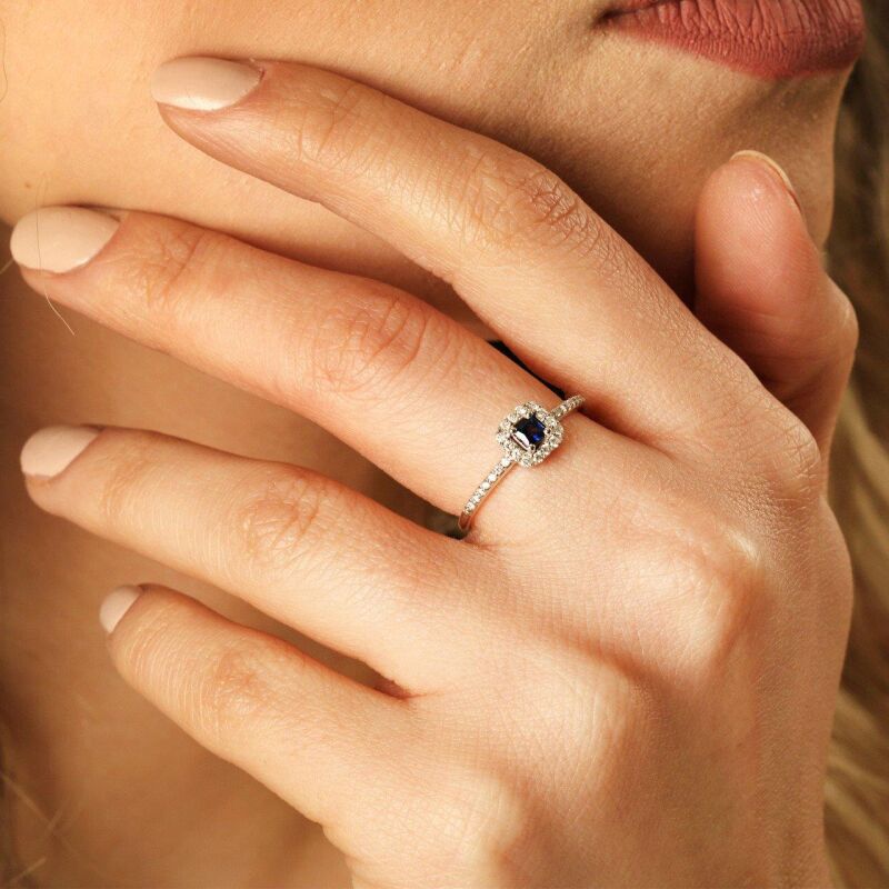 0.35 Karat Pırlanta Safir Yüzük - IDL Sertifikalı - 4