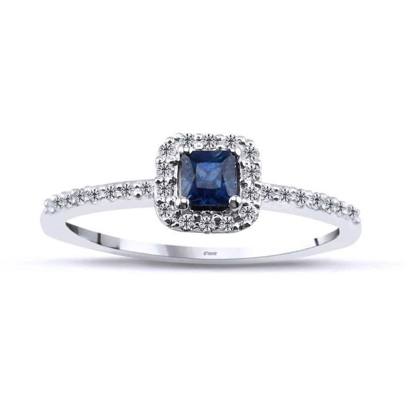 0.35 Karat Pırlanta Safir Yüzük - IDL Sertifikalı - 1