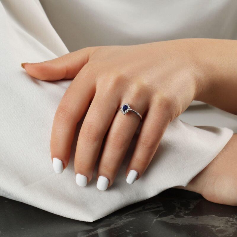 0.36 Karat Pırlanta Safir Yüzük - IDL Sertifikalı - 3