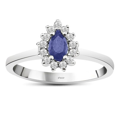 0.36 Karat Pırlanta Safir Yüzük - IDL Sertifikalı - 1
