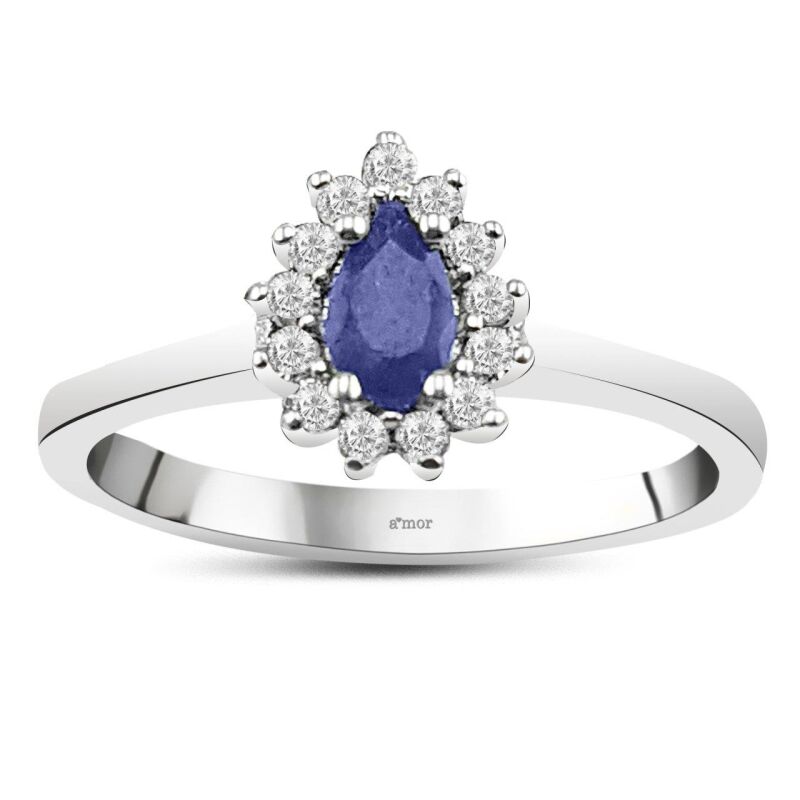 0.36 Karat Pırlanta Safir Yüzük - IDL Sertifikalı - 1