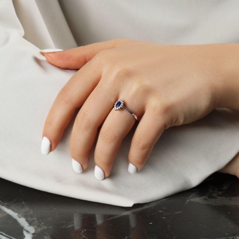 0.36 Karat Pırlanta Safir Yüzük - IDL Sertifikalı - 4