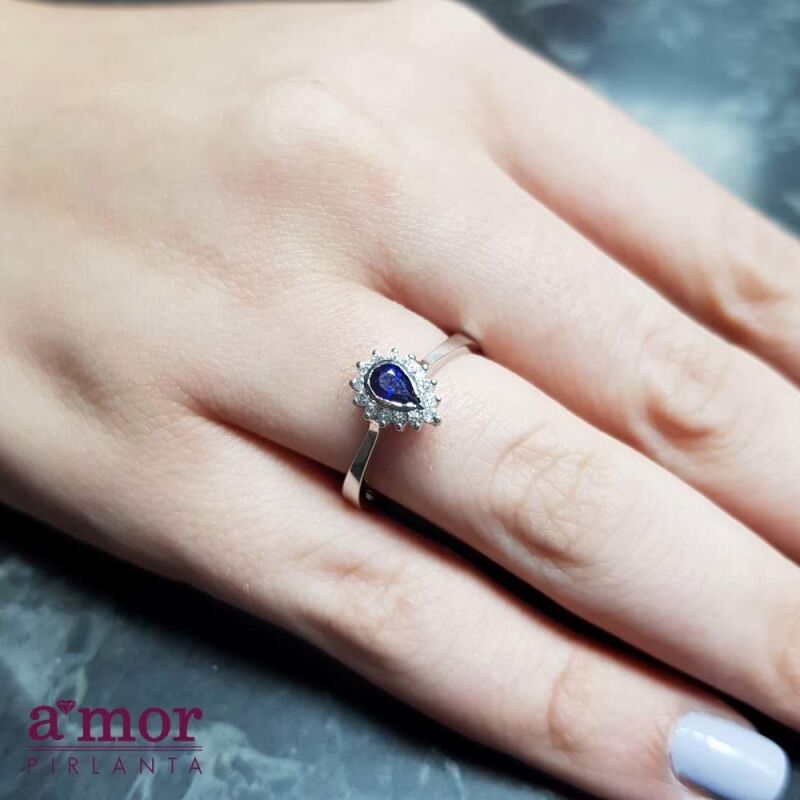 0.37 Karat Pırlanta Safir Yüzük - IDL Sertifikalı - 4