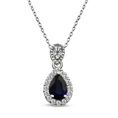0.39 Karat Pırlanta Safir Kolye - IDL Sertifikalı - 1