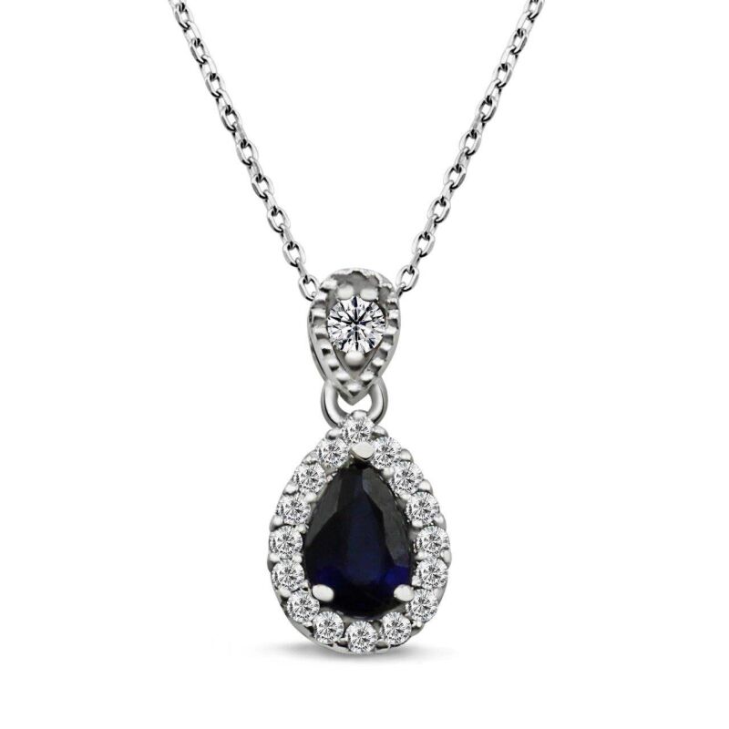 0.39 Karat Pırlanta Safir Kolye - IDL Sertifikalı - 1
