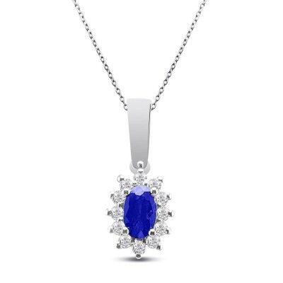 0.40 Karat Pırlanta Safir Kolye - IDL Sertifikalı - 1