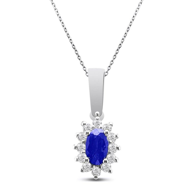 0.40 Karat Pırlanta Safir Kolye - IDL Sertifikalı - 1
