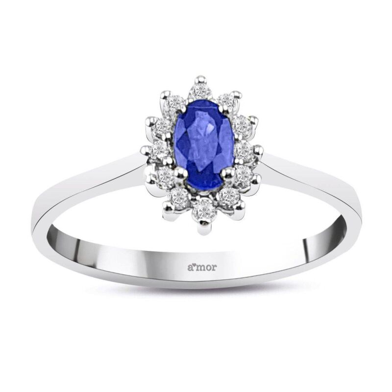 0.40 Karat Pırlanta Safir Yüzük - IDL Sertifikalı - 1
