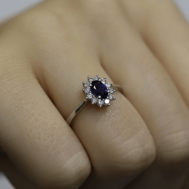 0.40 Karat Pırlanta Safir Yüzük - IDL Sertifikalı - 4