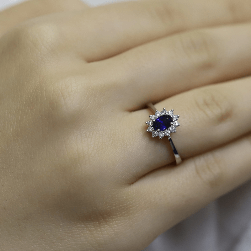 0.40 Karat Pırlanta Safir Yüzük - IDL Sertifikalı - 6