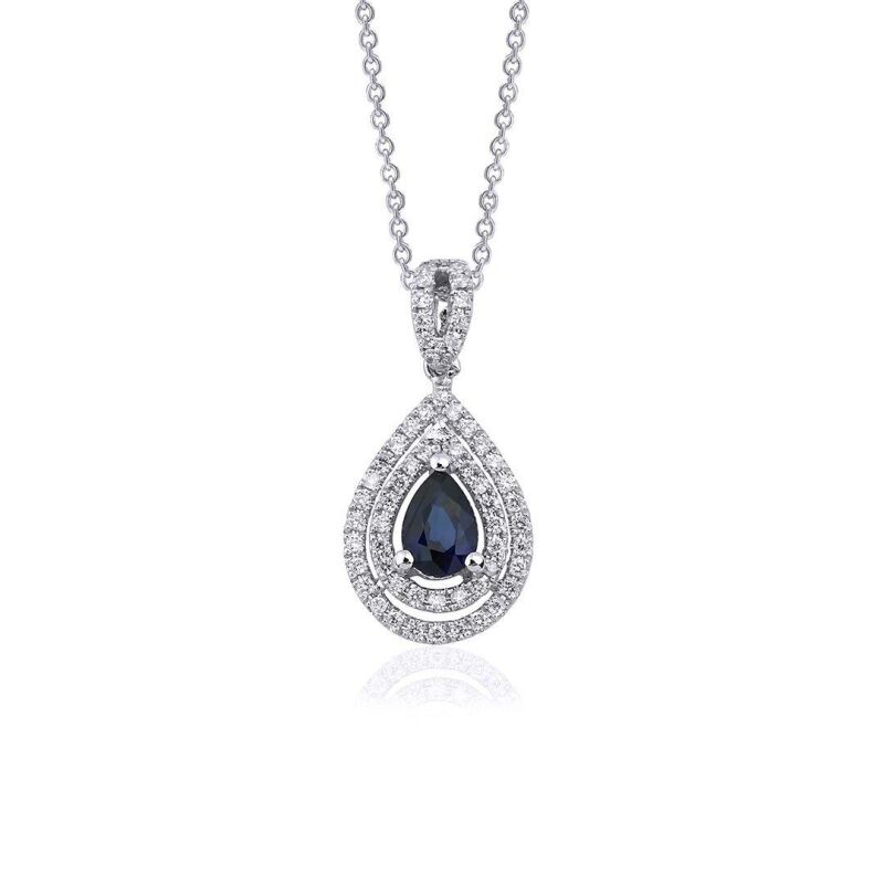 0.42 Karat Pırlanta Safir Kolye - IDL Sertifikalı - 1