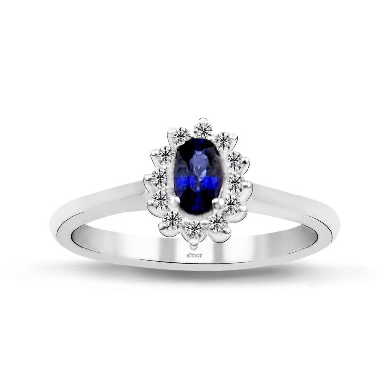0.42 Karat Pırlanta Safir Yüzük - IDL Sertifikalı - 1