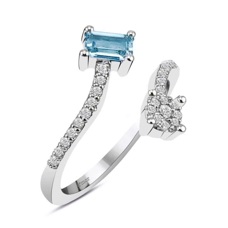 0.44 Karat Aquamarine Pırlanta Fantezi Yüzük - IDL Sertifikalı - 2