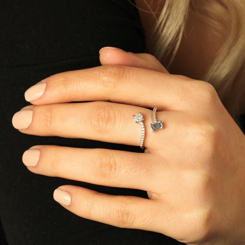 0.44 Karat Aquamarine Pırlanta Fantezi Yüzük - IDL Sertifikalı - 3