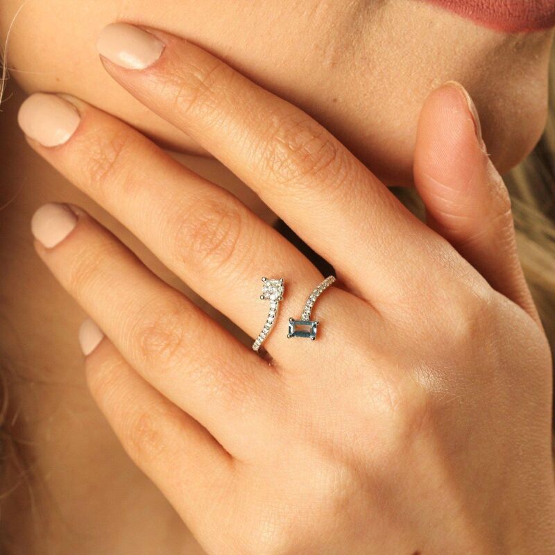 0.44 Karat Aquamarine Pırlanta Fantezi Yüzük - IDL Sertifikalı - 4