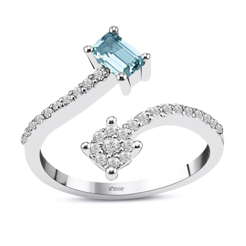 0.44 Karat Aquamarine Pırlanta Fantezi Yüzük - IDL Sertifikalı - 1