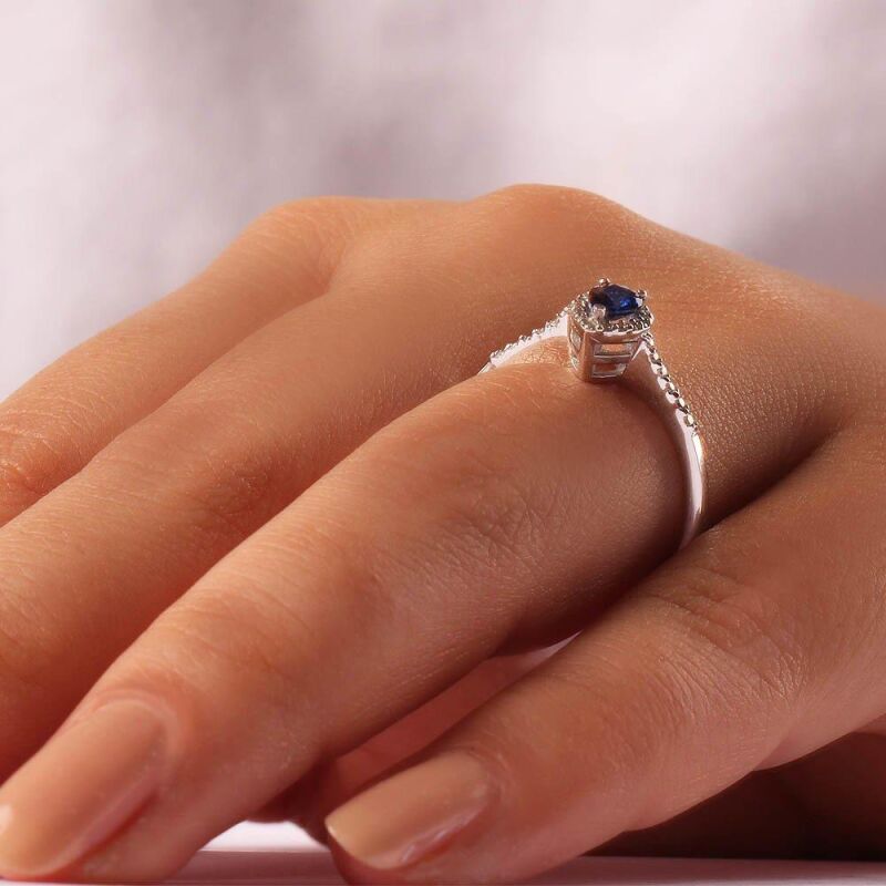 0.44 Karat Pırlanta Safir Yüzük - IDL Sertifikalı - 3