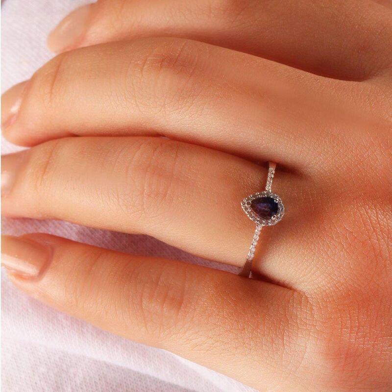 0.44 Karat Pırlanta Safir Yüzük - IDL Sertifikalı - 4