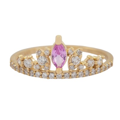 0.45 Karat Pırlanta Pink Safir Vintage Yüzük - IDL Sertifikalı - 1