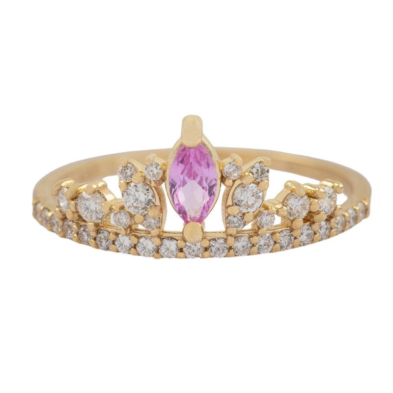 0.45 Karat Pırlanta Pink Safir Vintage Yüzük - IDL Sertifikalı - 1