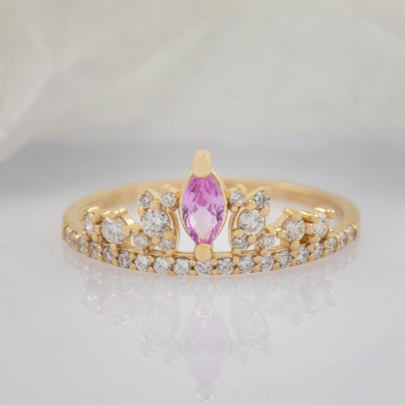 0.45 Karat Pırlanta Pink Safir Vintage Yüzük - IDL Sertifikalı - 3
