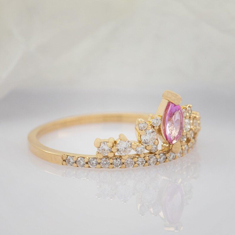 0.45 Karat Pırlanta Pink Safir Vintage Yüzük - IDL Sertifikalı - 4