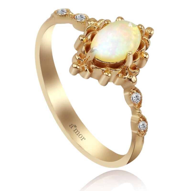 0.47 Karat Pırlanta Opal Vintage Yüzük - IDL Sertifikalı - 2