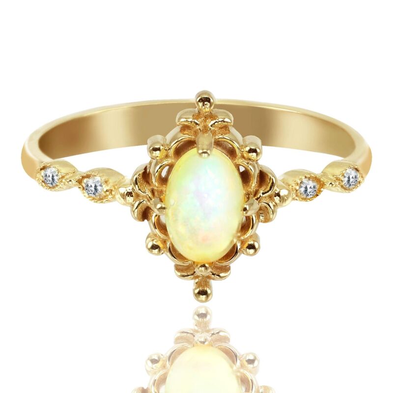 0.47 Karat Pırlanta Opal Vintage Yüzük - IDL Sertifikalı - 1