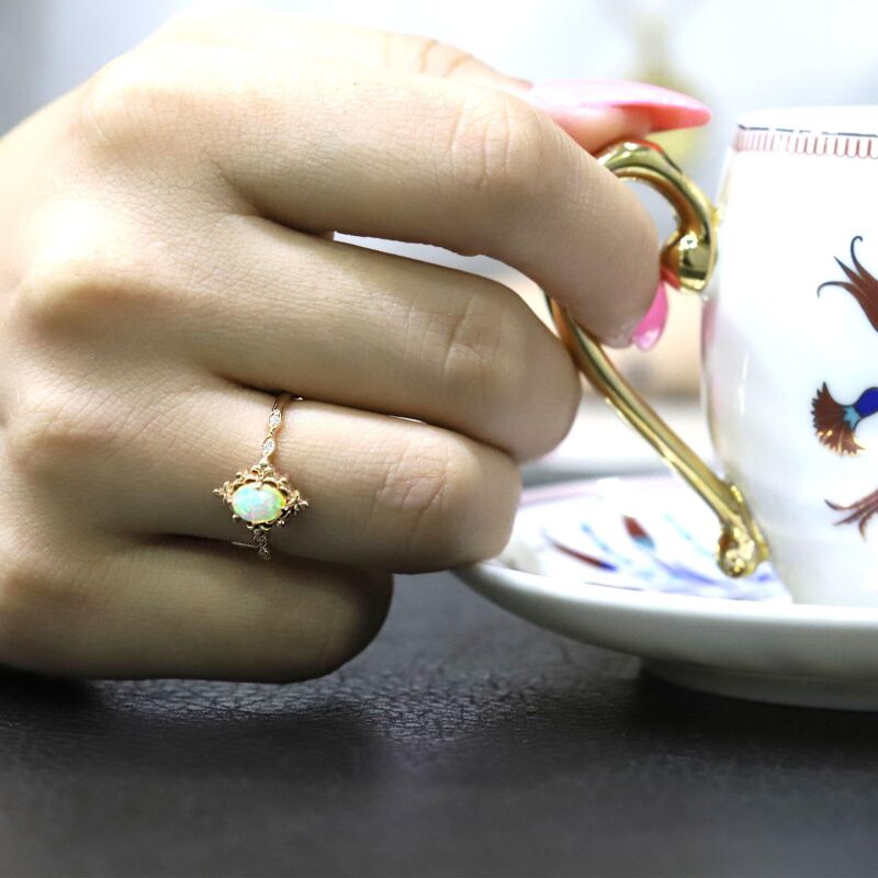 0.47 Karat Pırlanta Opal Vintage Yüzük - IDL Sertifikalı - 4