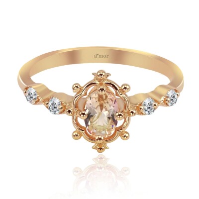0.48 Karat Morganite Pırlanta Vintage Yüzük - IDL Sertifikalı - 1