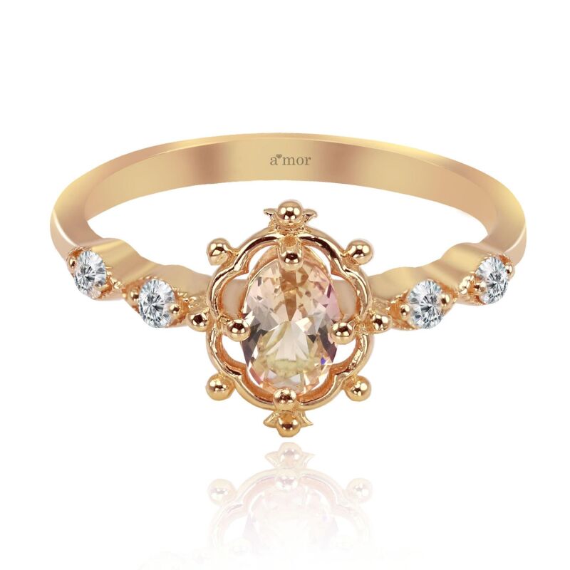 0.48 Karat Morganite Pırlanta Vintage Yüzük - IDL Sertifikalı - 1