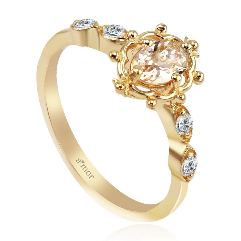 0.48 Karat Morganite Pırlanta Vintage Yüzük - IDL Sertifikalı - 2