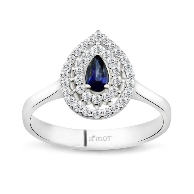 0.50 Karat Pırlanta Safir Yüzük - IDL Sertifikalı - 1