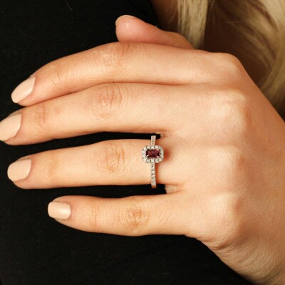 0.50 Karat Rhodolite Pırlanta Fantezi Yüzük - IDL Sertifikalı - 3