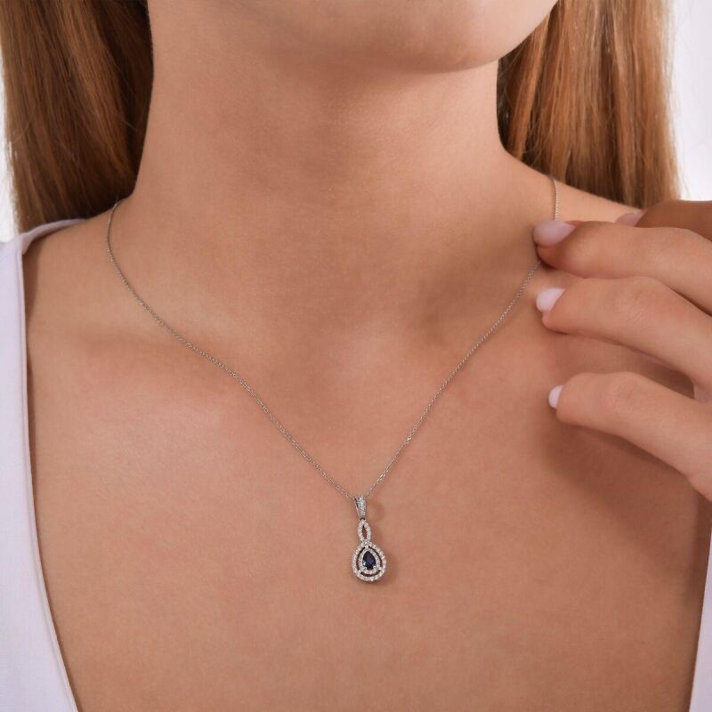 0.54 Karat Pırlanta Safir Kolye - IDL Sertifikalı - 3