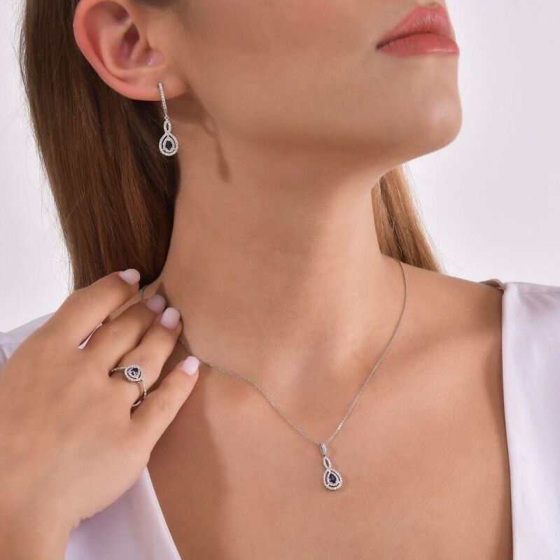 0.54 Karat Pırlanta Safir Kolye - IDL Sertifikalı - 4