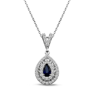0.54 Karat Pırlanta Safir Kolye - IDL Sertifikalı - 1