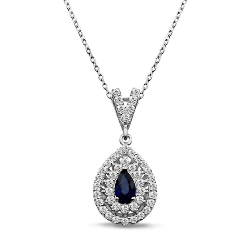 0.54 Karat Pırlanta Safir Kolye - IDL Sertifikalı - 1