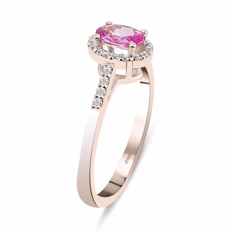 0.55 Karat Pırlanta Pink Safir Yüzük - IDL Sertifikalı - 2