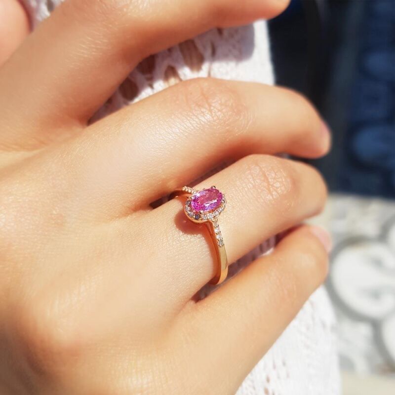 0.55 Karat Pırlanta Pink Safir Yüzük - IDL Sertifikalı - 3