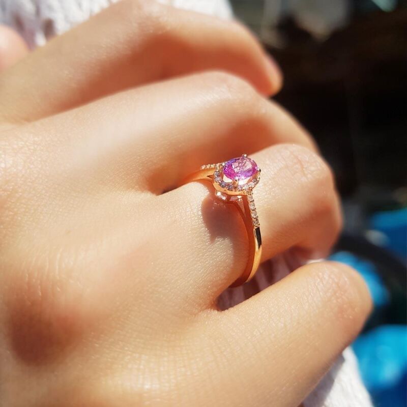 0.55 Karat Pırlanta Pink Safir Yüzük - IDL Sertifikalı - 4