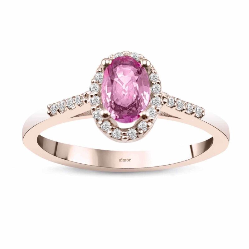 0.55 Karat Pırlanta Pink Safir Yüzük - IDL Sertifikalı - 1