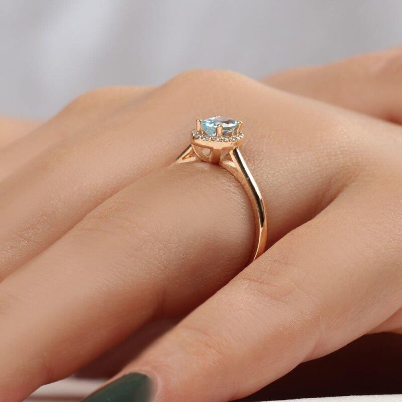 0.56 Karat Aquamarine Pırlanta Fantezi Yüzük - IDL Sertifikalı - 4