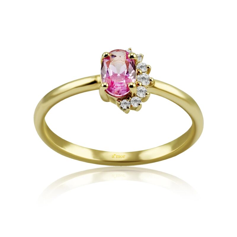 0.56 Karat Pırlanta Pembe Safir Yüzük - IDL Sertifikalı - 1