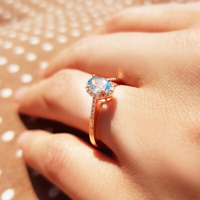 0.60 Karat Aquamarine Pırlanta Fantezi Yüzük - IDL Sertifikalı - 3
