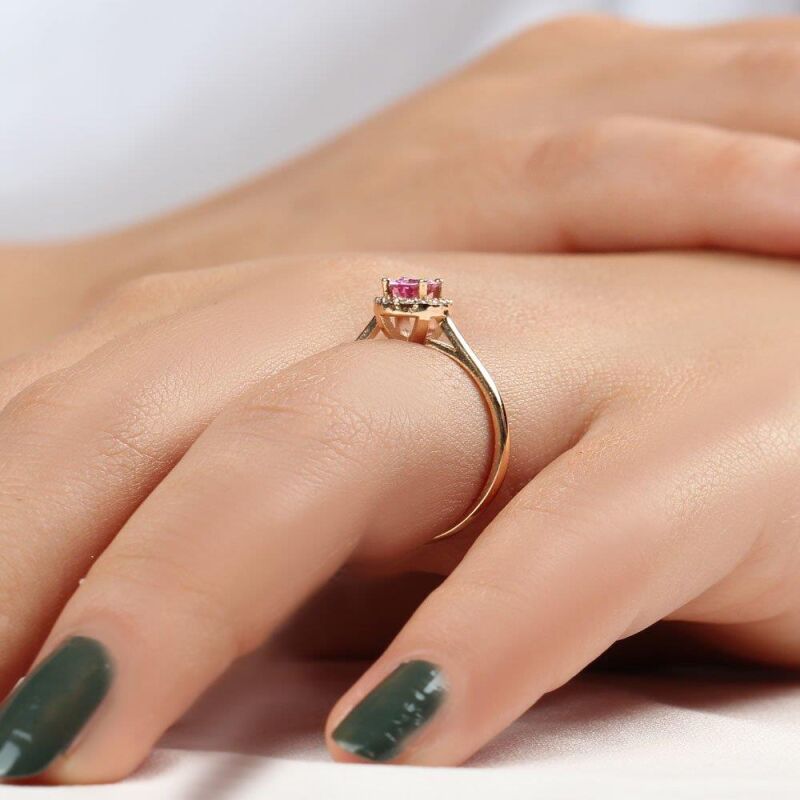 0.60 Karat Pırlanta Pink Safir Yüzük - IDL Sertifikalı - 4