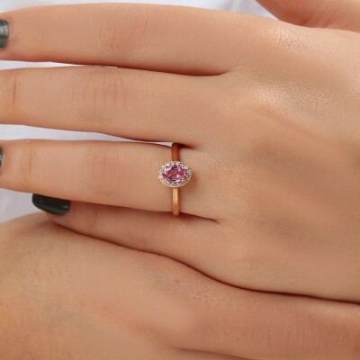 0.60 Karat Pırlanta Pink Safir Yüzük - IDL Sertifikalı - 3