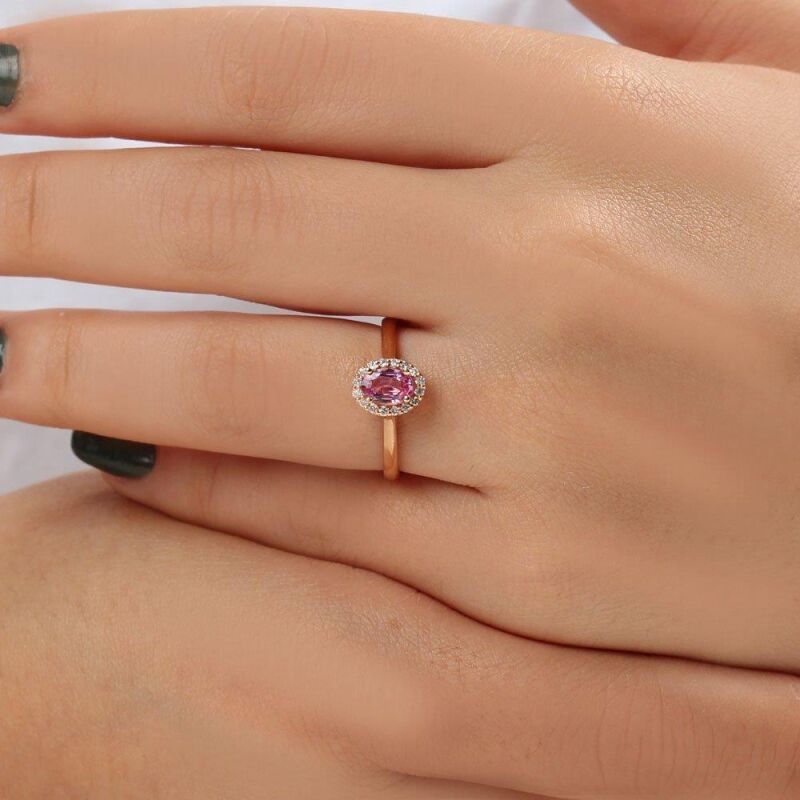 0.60 Karat Pırlanta Pink Safir Yüzük - IDL Sertifikalı - 3